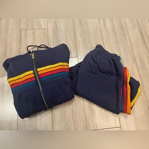 Aviator Nation jogging suit sweat suit navy with stripes size L